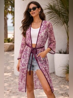 Valerie Stevens Sheer Floral Kimono Robe